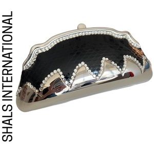 90s SHALS INT. Python Metal Clutch/ crossbody Swarovski vintage